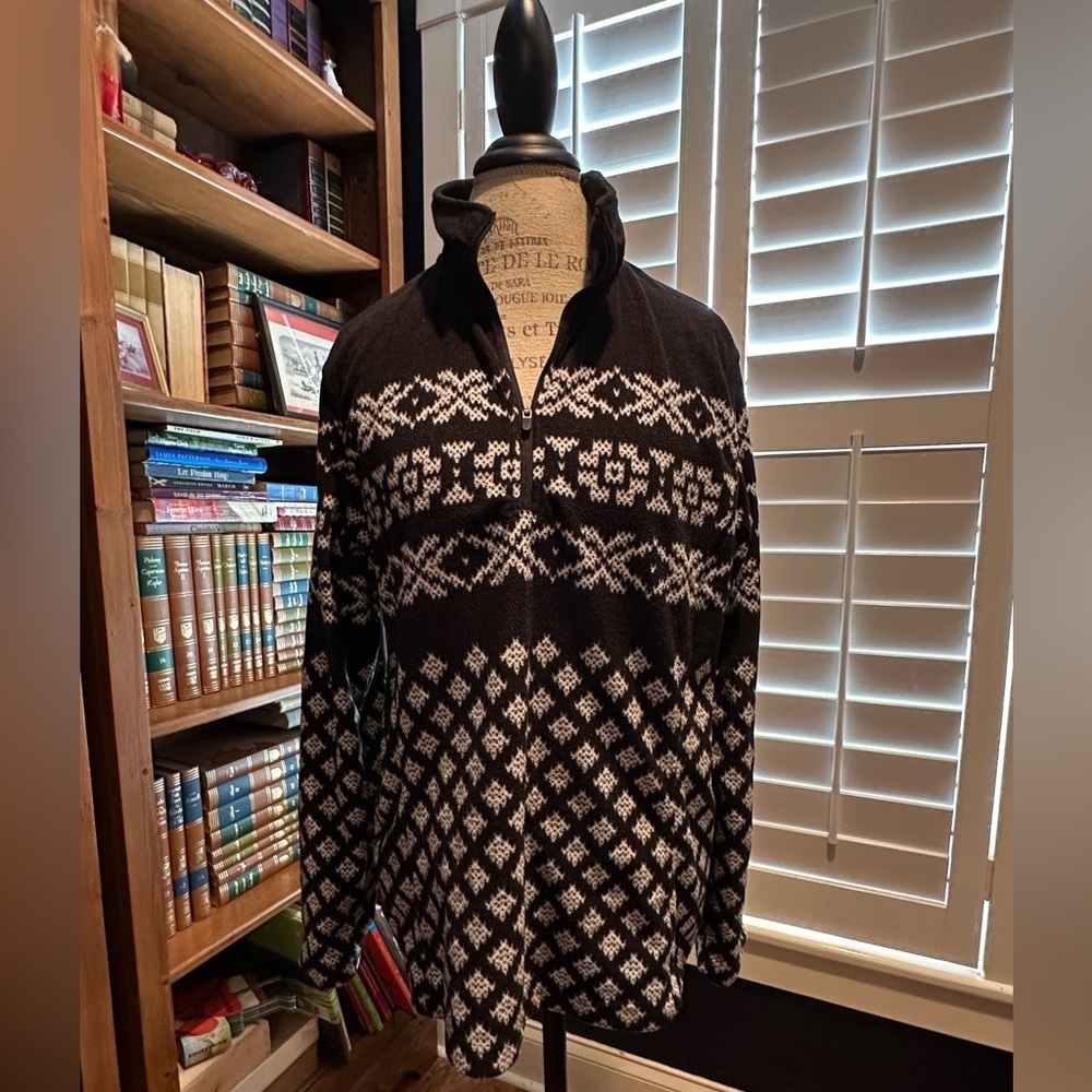 Lands' End Black and White Patterned Zip-Up Jacket